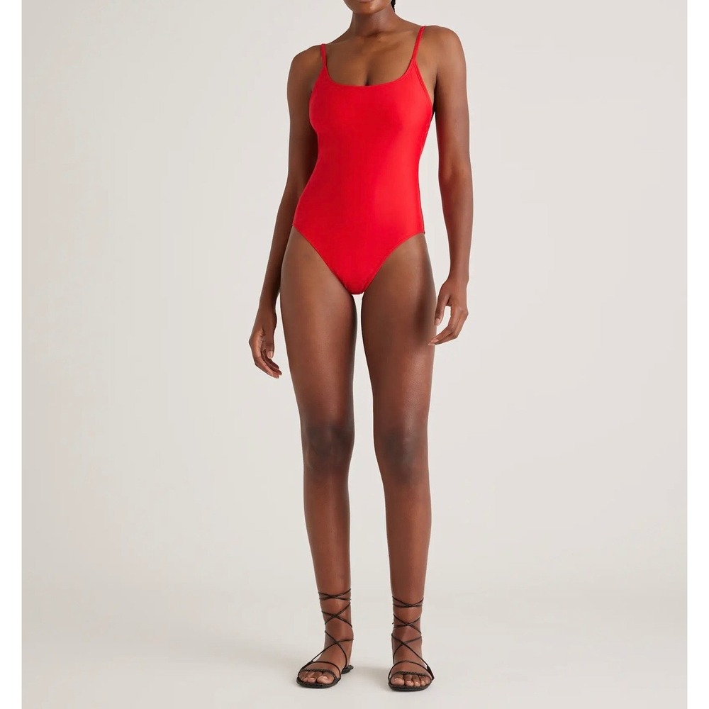 NWT Quince Womens Italian Cami Swimsuit Small Sustainable Padded Cherry Red